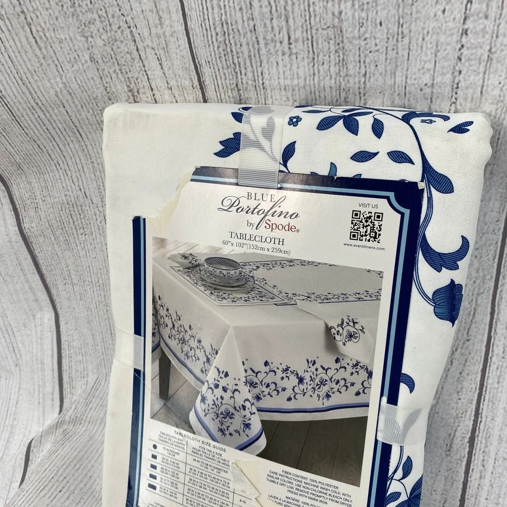 Spode Blue Portofino Tablecloth 60x102 Oblong Blue White Floral French Country